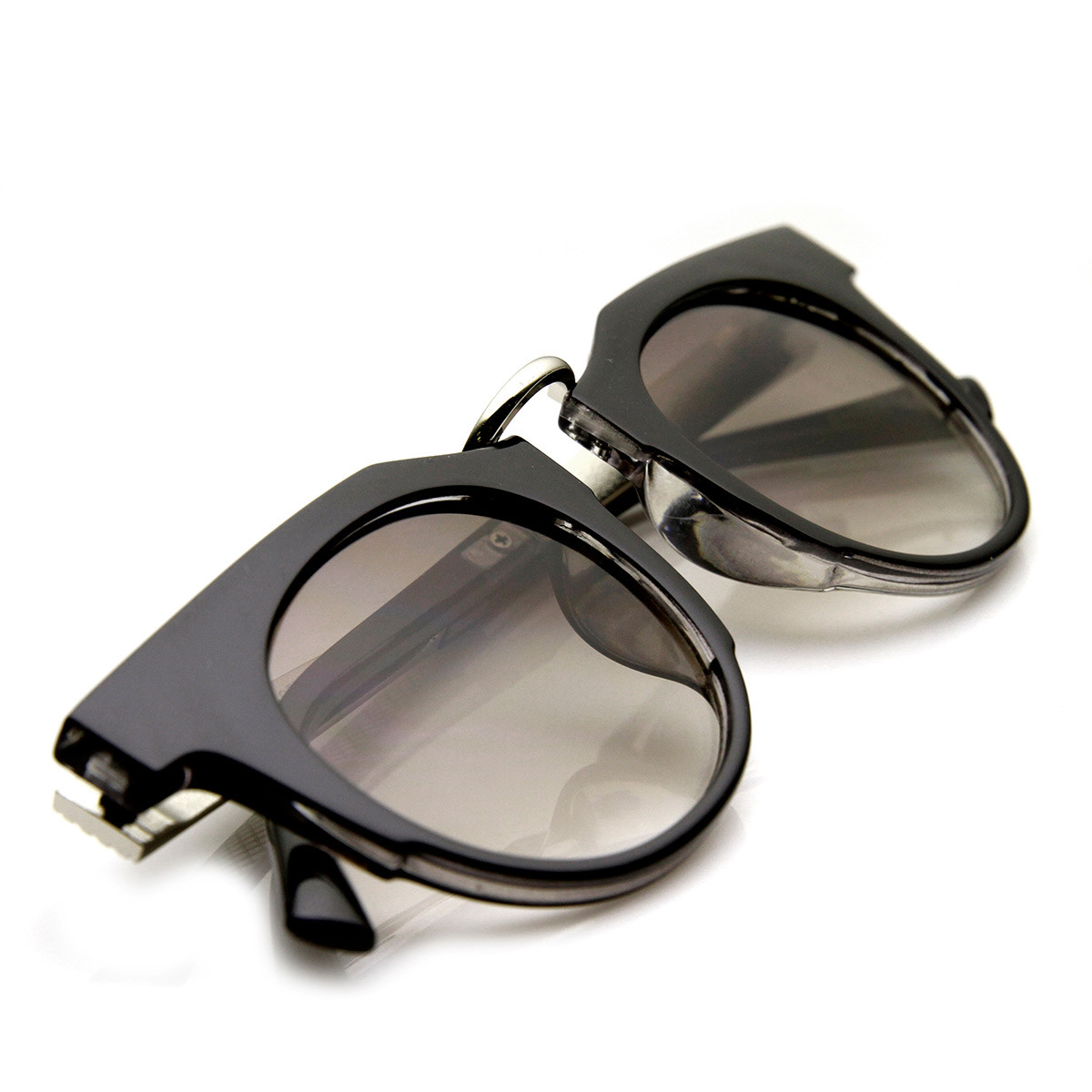Mod Retro Round Circle Metal Temple Horn Rimmed Sunglasses